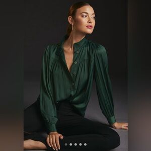 Anthro relaxed shimmer blouse. Holly color. Size L.